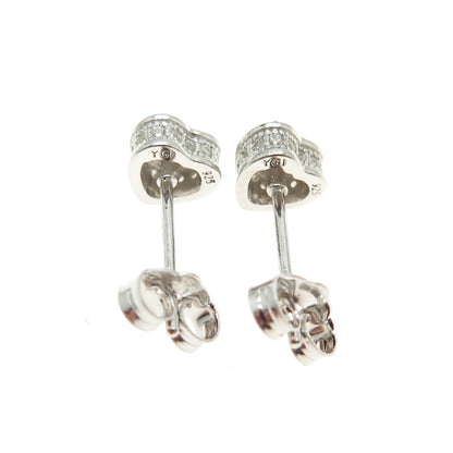 925 Sterling Silver Round-Cut C Z Sparkle Heart Stud Earrings