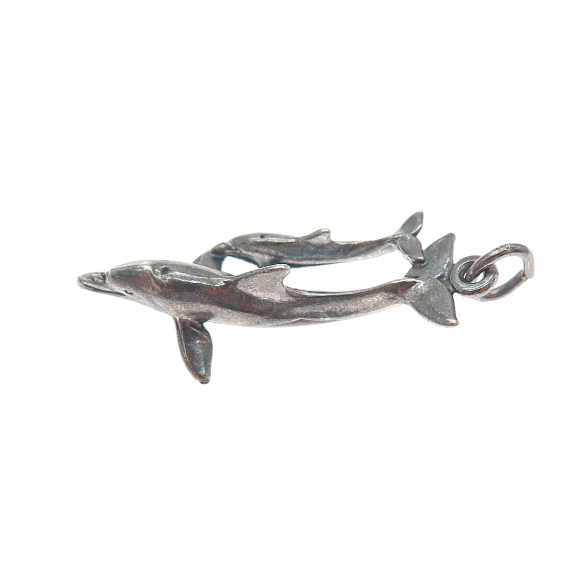 SUNWEST 925 Sterling Silver Vintage Dolphin Mom & Child Oxidized Charm Pendant