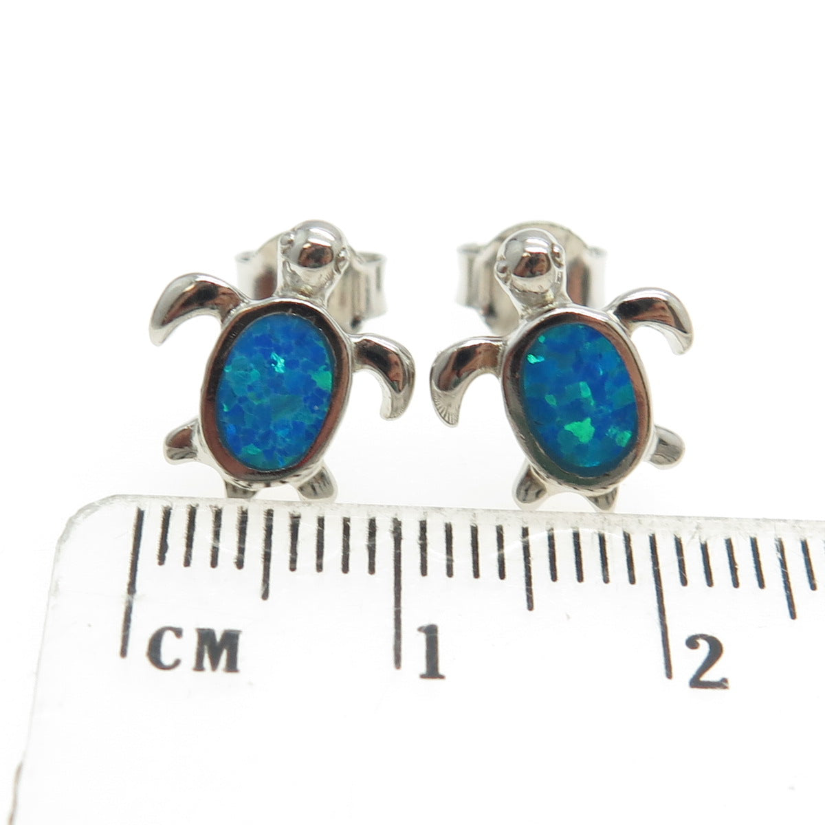 925 Sterling Silver Real Opal Turtle Stud Earrings