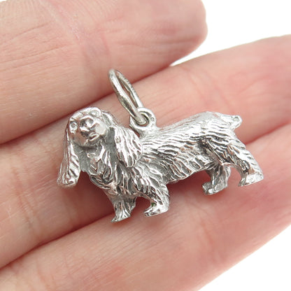 925 Sterling Silver Antique Art Deco King Charles Spaniel Dog 3D Charm Pendant