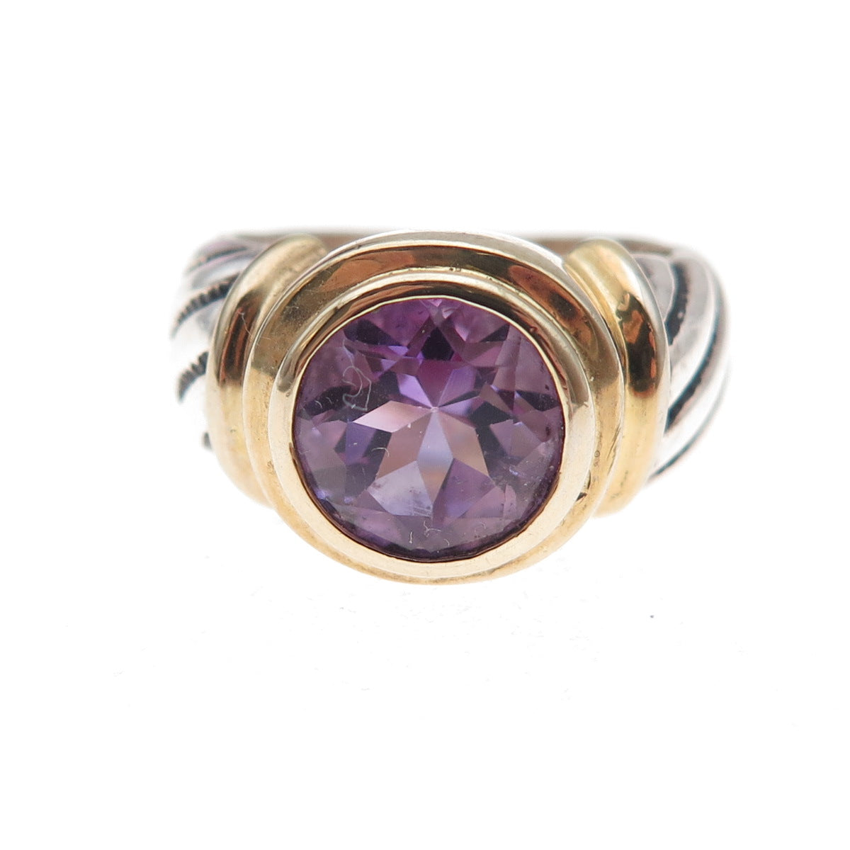 Chateau D’Argent 925 Sterling Silver 2-Tone Vintage Real Amethyst Ring Size 7