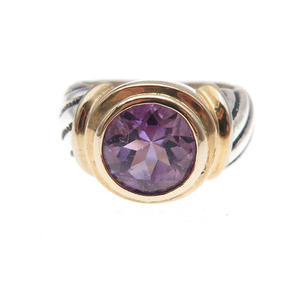 Chateau D’Argent 925 Sterling Silver 2-Tone Vintage Real Amethyst Ring Size 7