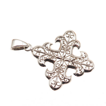 Milor Sterling Silver Vintage Italy Fleur de Lis Cross Filigree Charm Pendant