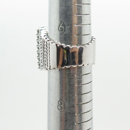 925 Sterling Silver Real Princess-Cut Blue & Round-Cut White Topaz Ring Size 7