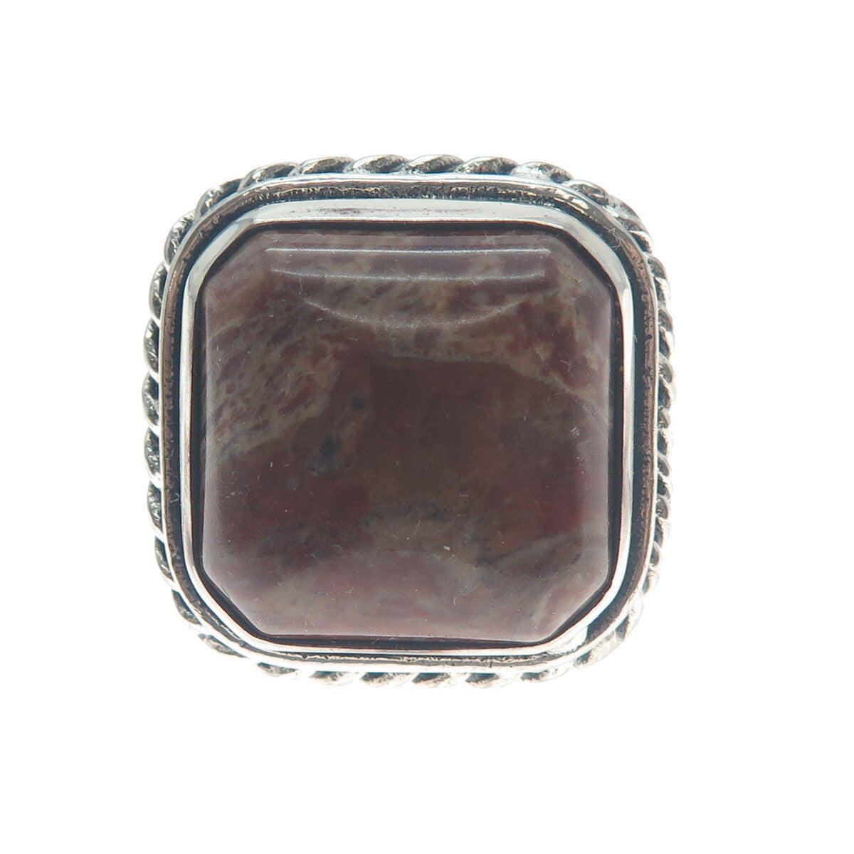 925 Sterling Silver Vintage Real Jasper Twisted Bezel Oxidized Ring Size 8