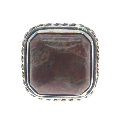 925 Sterling Silver Vintage Real Jasper Twisted Bezel Oxidized Ring Size 8