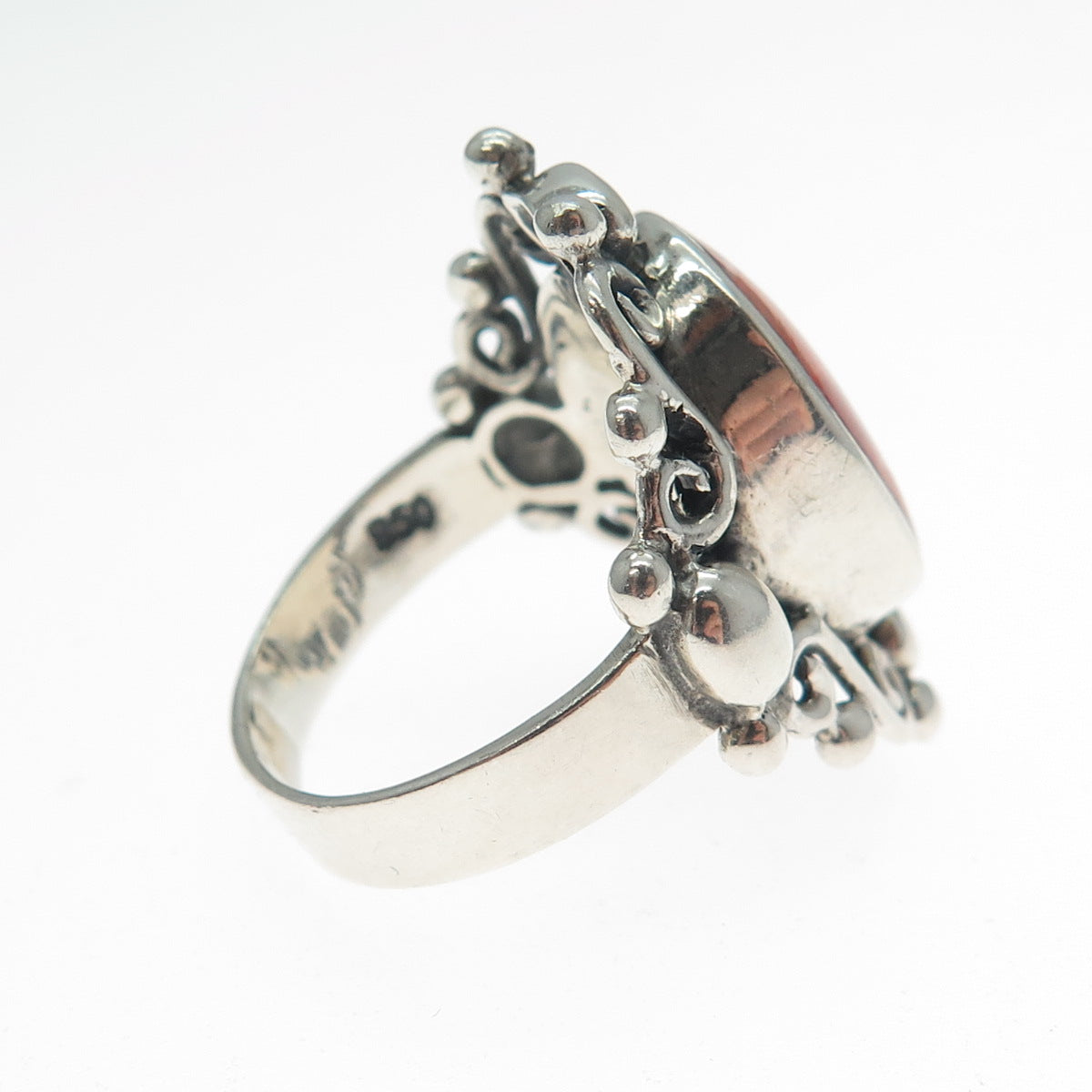 950 Silver Vintage Real Spiny Oyster Shell Oxidized Ring Size 7.75