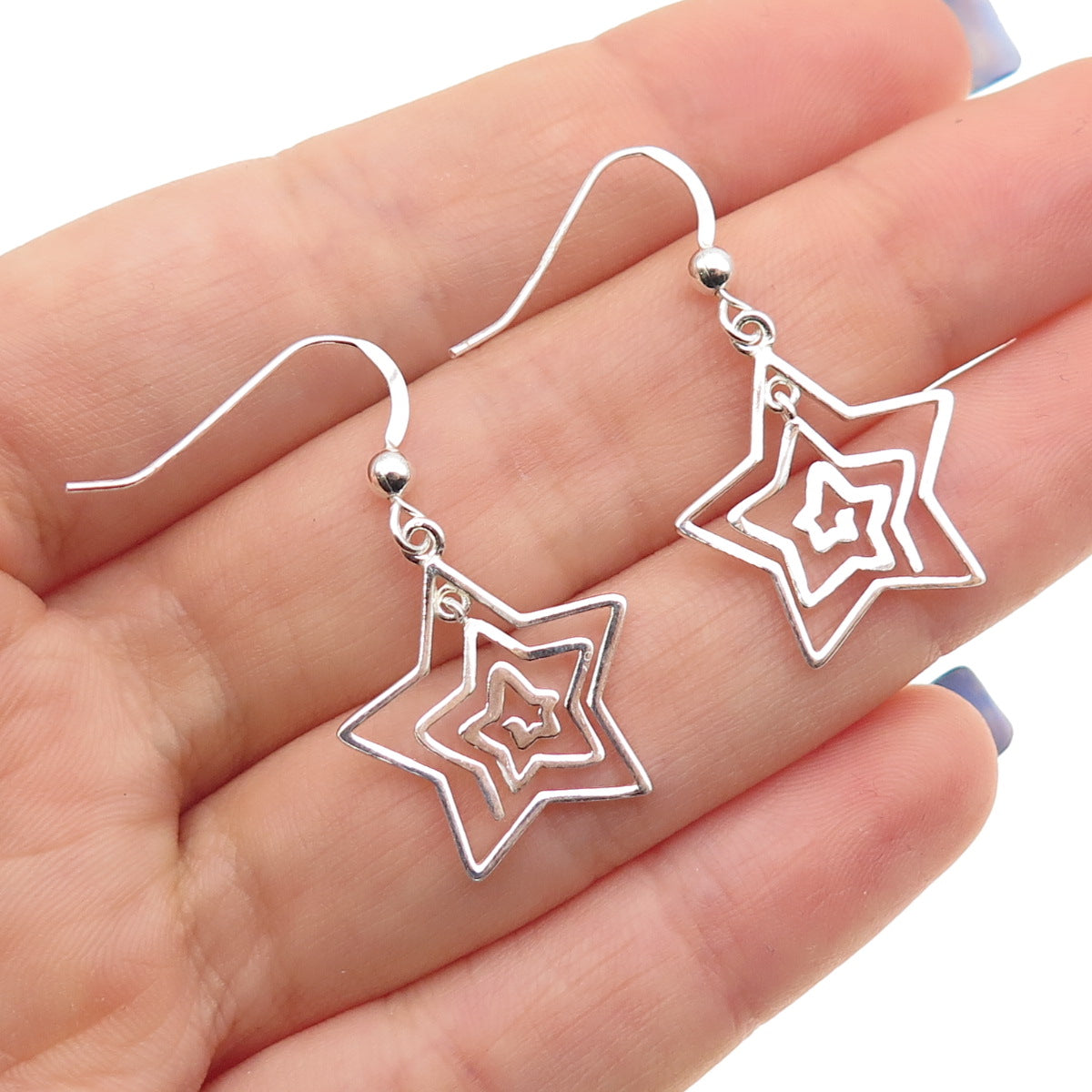 925 Sterling Silver Spiral Star Dangle Earrings