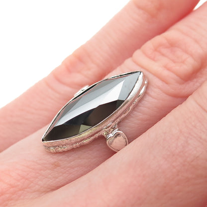Clark & Coombs Sterling Silver Antique Art Deco Real Hematite Heart Ring Size 3