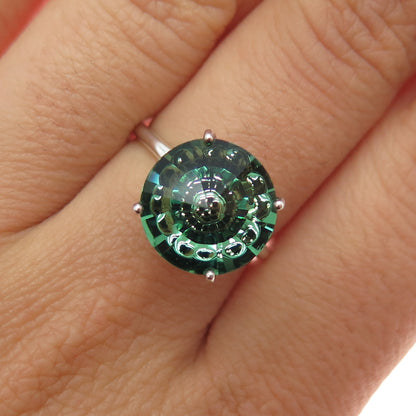 D'Joy 925 Sterling Silver Round-Cut Green Crystal Ring Size 6