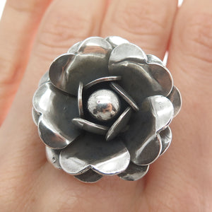 TAHARA 925 Sterling Silver Vintage Rose Flower Oxidized Ring Size 7.25
