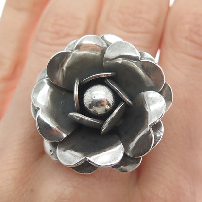 TAHARA 925 Sterling Silver Vintage Rose Flower Oxidized Ring Size 7.25