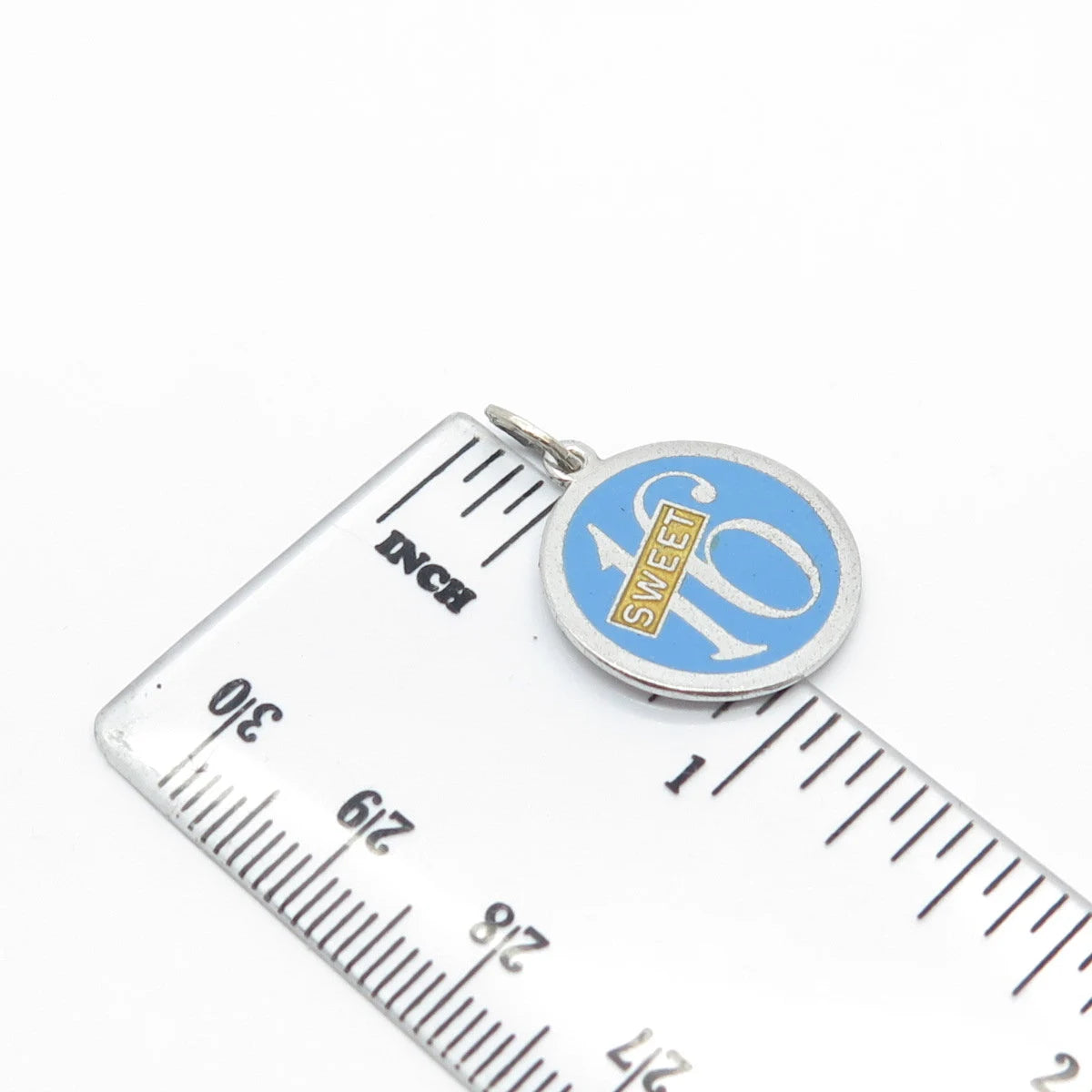 925 Sterling Silver Vintage Beau Enamel “Sweet 16” Round Pendant