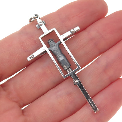 Creed 925 Sterling Silver Vintage Crucifix Cross Religious Oxidized Pendant