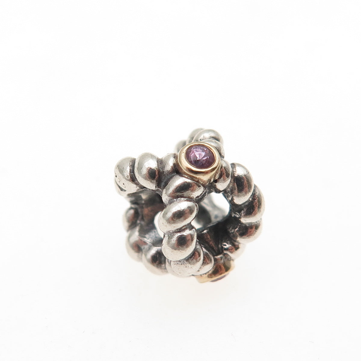 PANDORA 925 Sterling Silver Gold Purple C Z Binding Beauty Slide Bead Charm