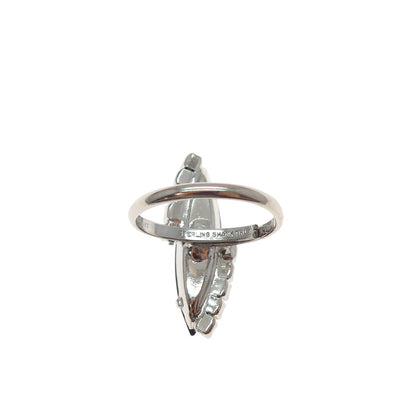TRU ART 925 Sterling Silver Shank Antique Black Onyx & Rhinestone Ring Size 6.5