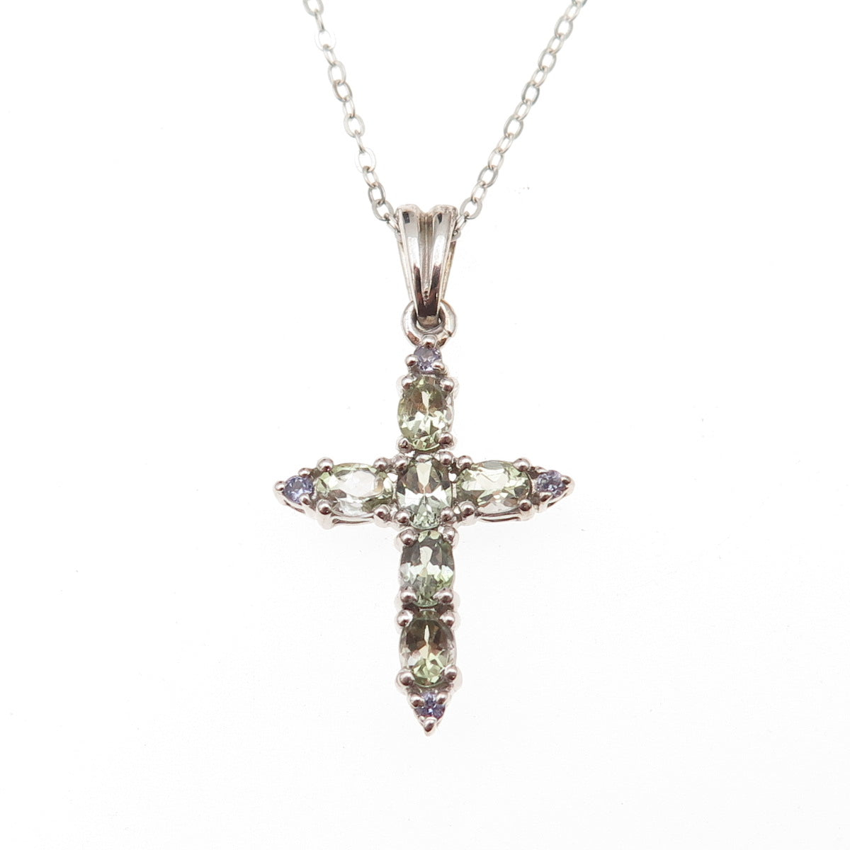 Chuck Clemency 925 Sterling Silver Real Green Amethyst & Tanzanite Necklace 20"