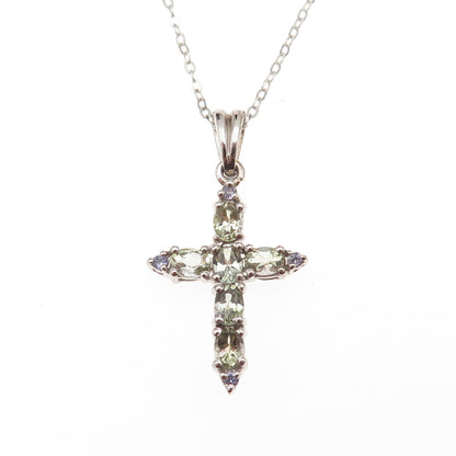Chuck Clemency 925 Sterling Silver Real Green Amethyst & Tanzanite Necklace 20"