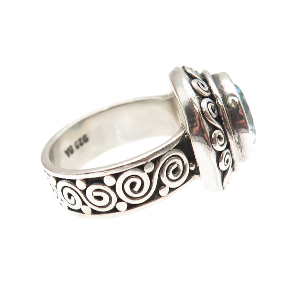 Suarti Bali 925 Sterling Silver Vintage Real Blue Topaz Spiral Ring Size 6.75