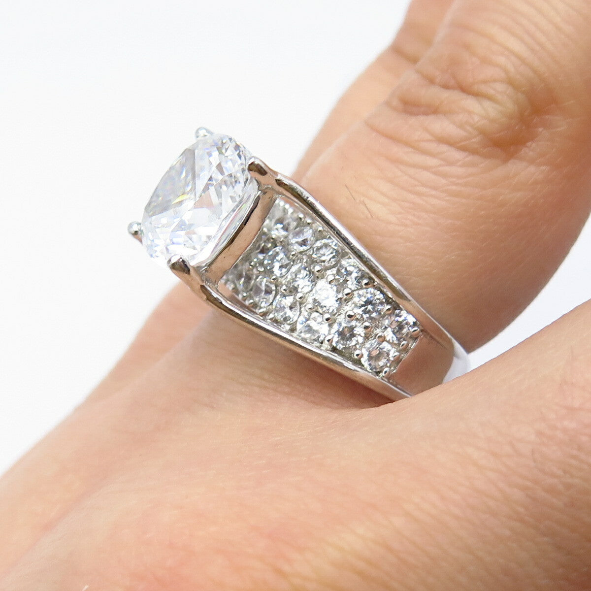 925 Sterling Silver Princess-Cut C Z Ring Size 5.75