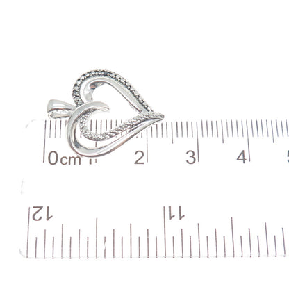 SUN 925 Sterling Silver Real Diamond Accent Double Heart Minimalist Pendant