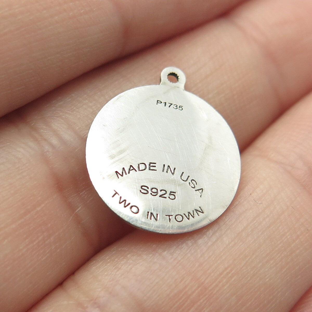 925 Sterling Silver USA Two In Town Wolf Charm Pendant