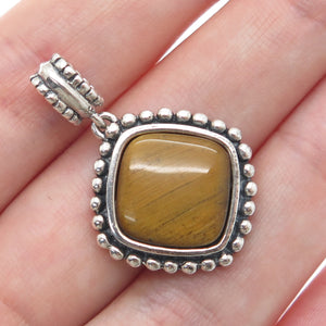 925 Sterling Silver Vintage Real Tiger Eye Beaded Dangle Charm Pendant