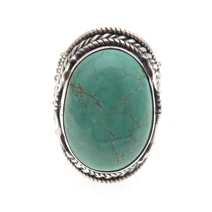 925 Sterling Silver Vintage Real Kingman Turquoise Oxidized Ring Size 8.75