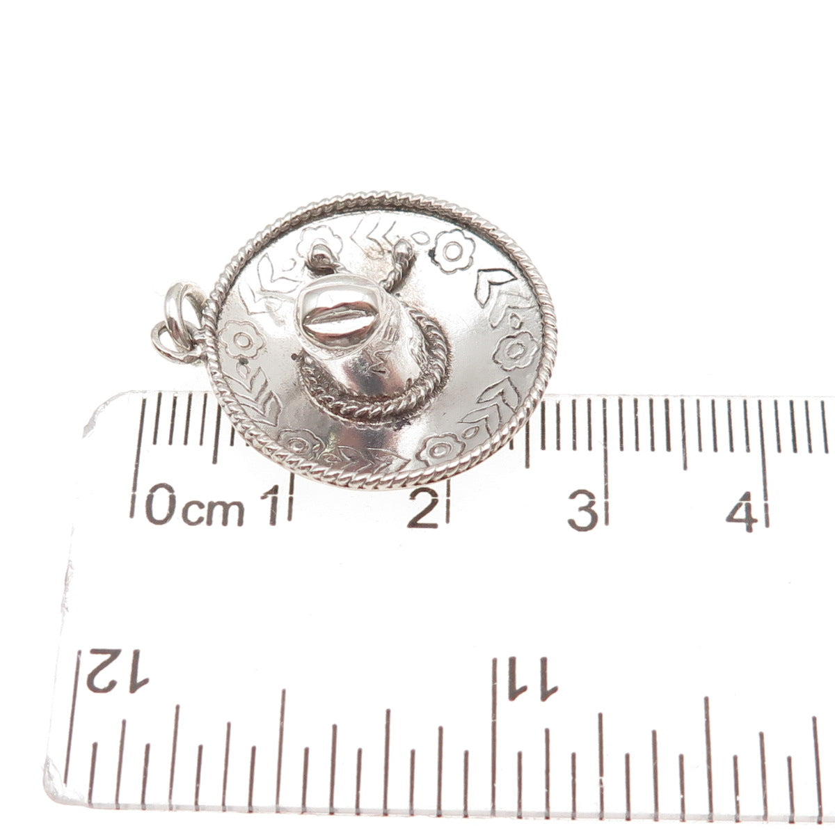 925 Sterling Silver Vintage Mexico Sombrero Hat Oxidized 3D Charm Pendant