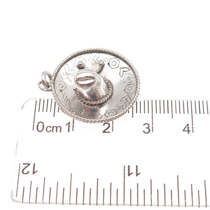 925 Sterling Silver Vintage Mexico Sombrero Hat Oxidized 3D Charm Pendant