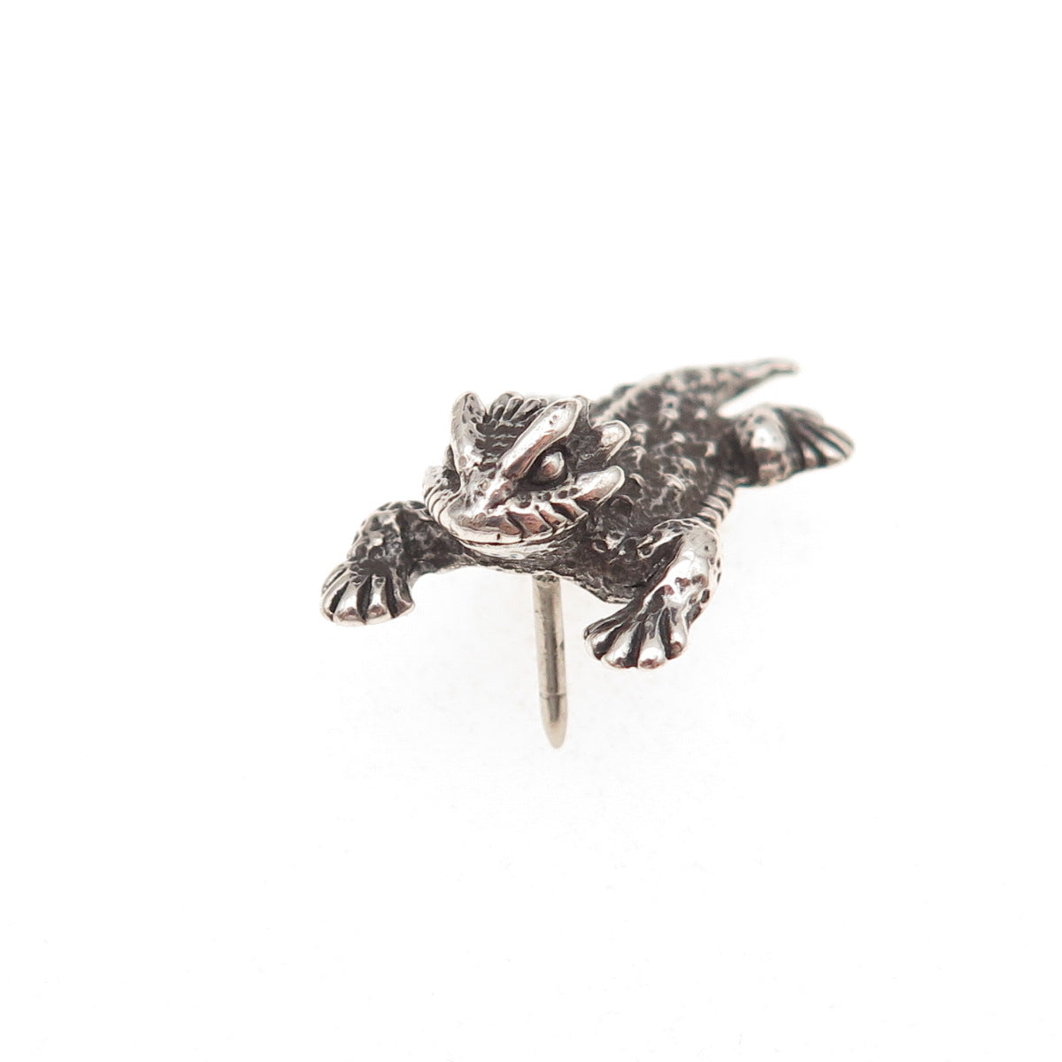 925 Sterling Silver Vintage Horned Lizards Oxidized Tie Tack / Lapel Pin