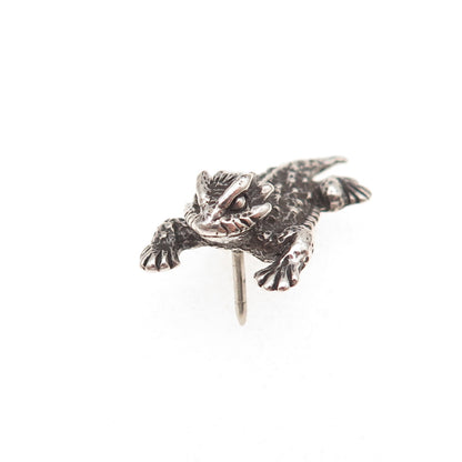 925 Sterling Silver Vintage Horned Lizards Oxidized Tie Tack / Lapel Pin