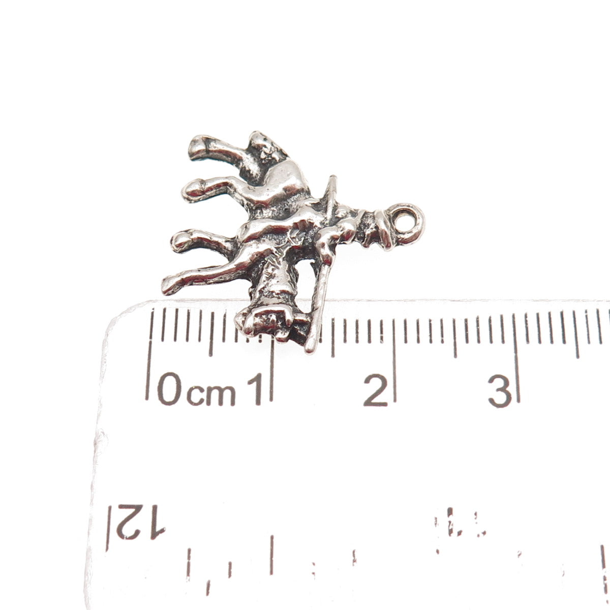 925 Sterling Silver Vintage Cowboy on Horse Oxidized Mini Charm Pendant