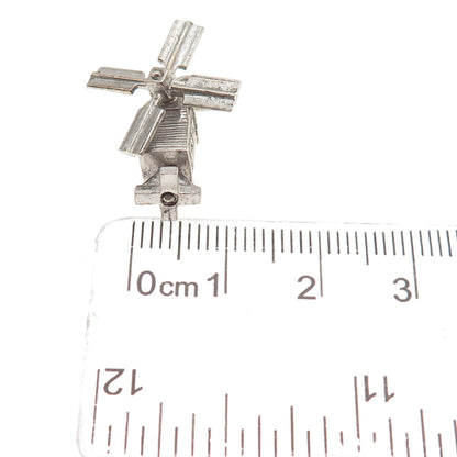 925 Sterling Silver Vintage Windmill 3D Mini Charm Pendant