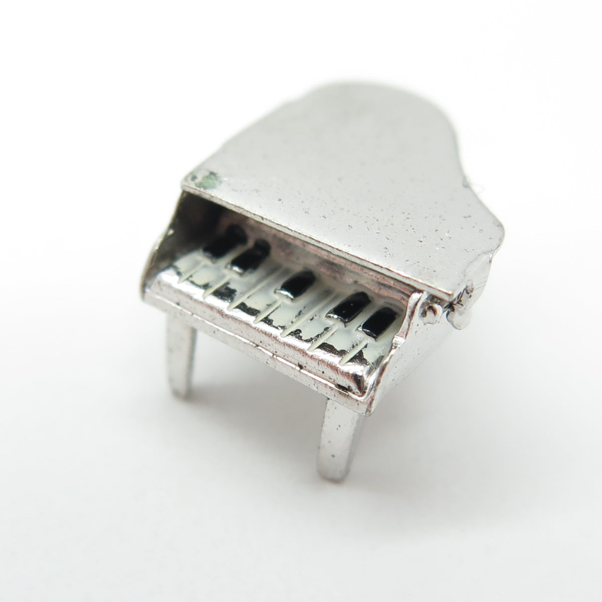 925 Sterling Silver Antique Art Deco Enamel Royal Piano Minimalist 3D Pendant