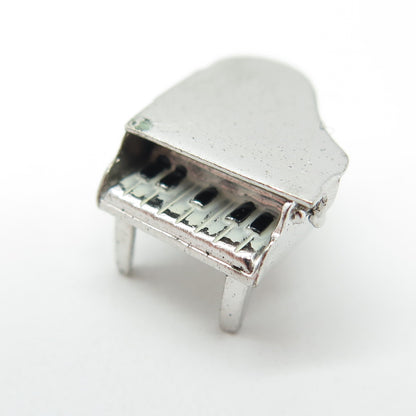 925 Sterling Silver Antique Art Deco Enamel Royal Piano Minimalist 3D Pendant