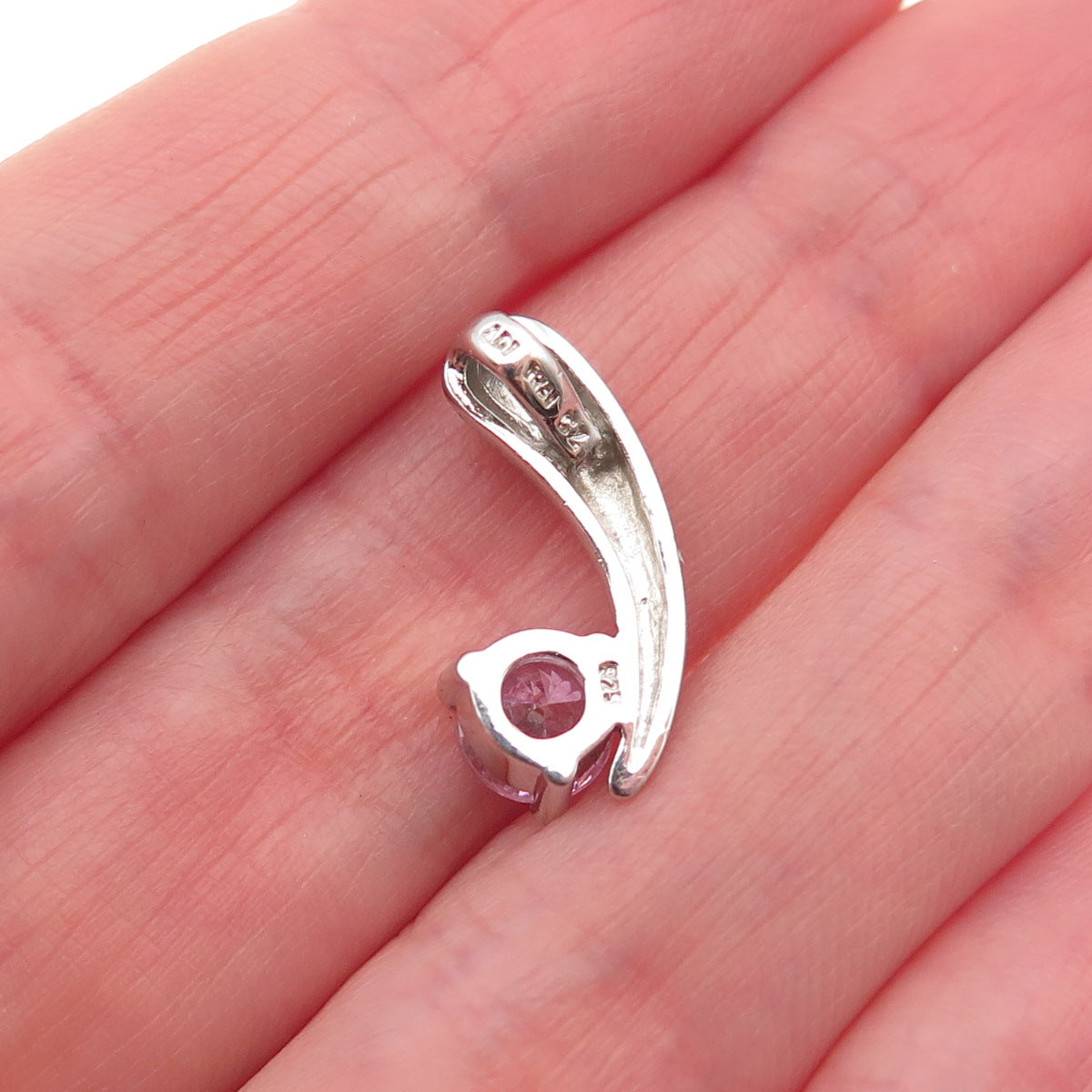 925 Sterling Silver Round-Cut Pink C Z Mini Slide Charm Pendant