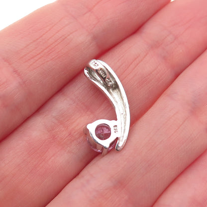 925 Sterling Silver Round-Cut Pink C Z Mini Slide Charm Pendant