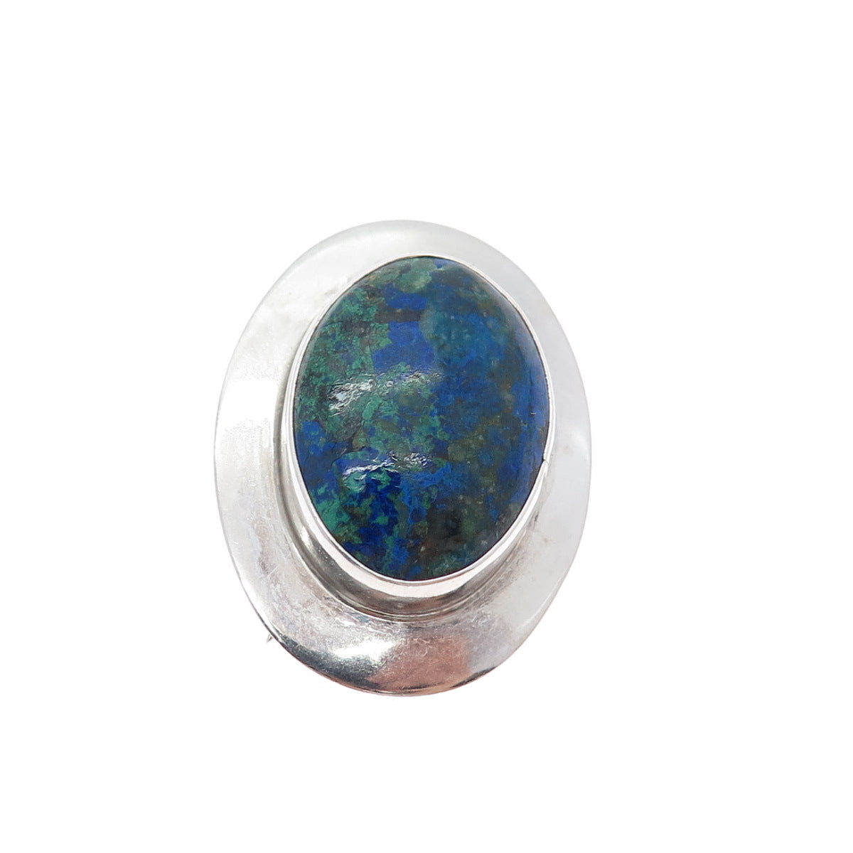 BEN J. CHAVEZ NAVAJO Old Pawn Sterling Silver Vintage Azurite Pin Brooch Pendant