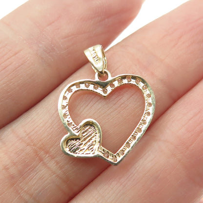 14K Yellow White Gold Round-Cut C Z Heart Mom & Child Minimalist Charm Pendant