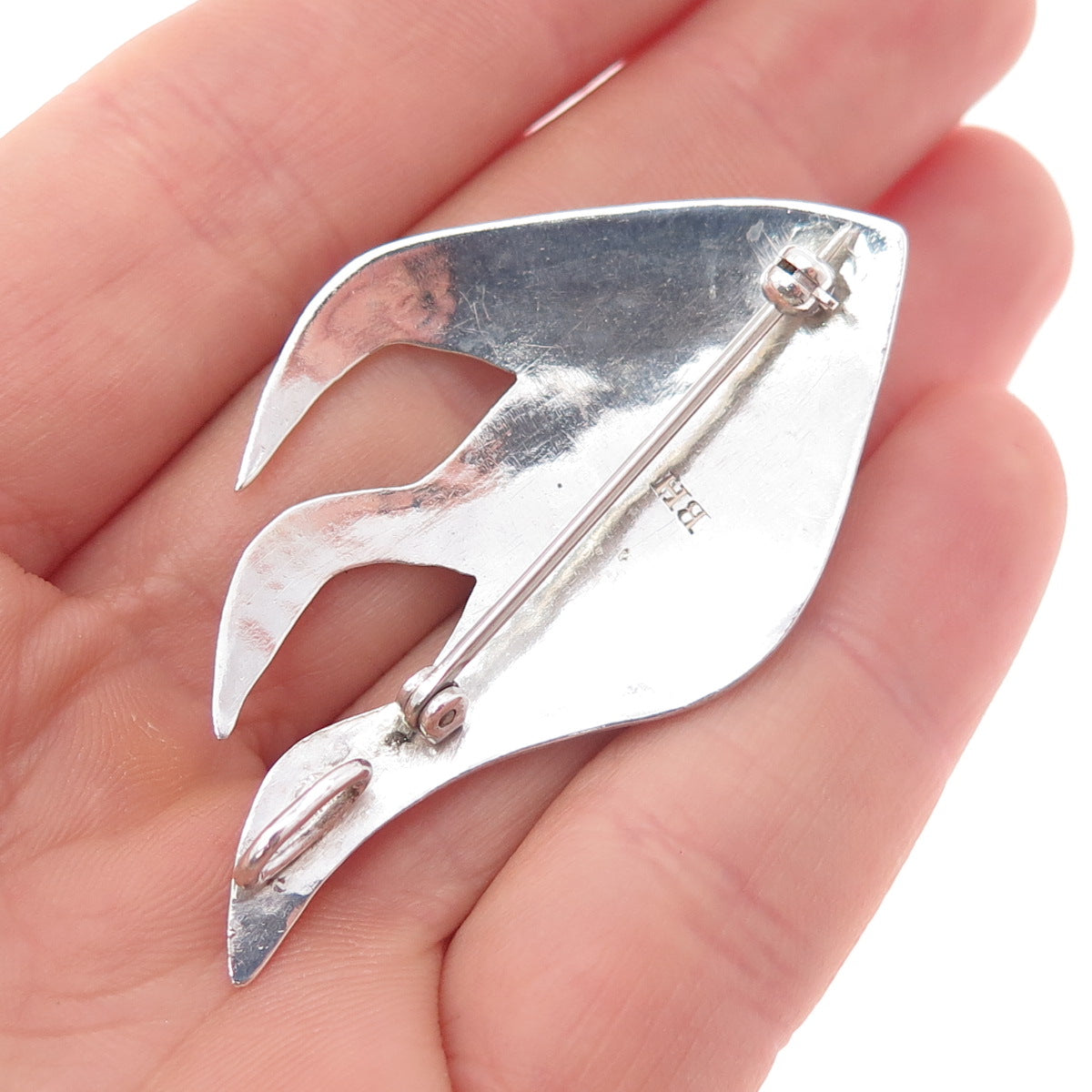 Bernhard Hertz 925 Sterling Silver Vintage Real Rhodonite Modernist Pin Brooch
