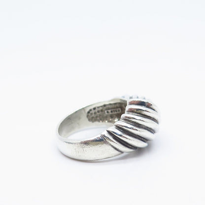 925 Sterling Silver Vintage Ribbed Ring Size 6.75