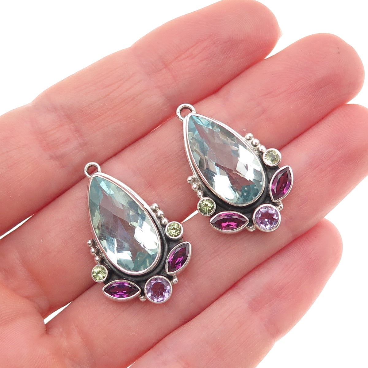 Nicky Butler Sterling Silver Vintage Blue Topaz Amethyst Peridot Jacket Earrings