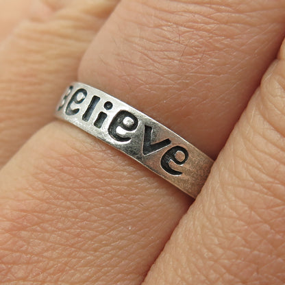 925 Sterling Silver Vintage "Believe" Band Ring Size 7.25