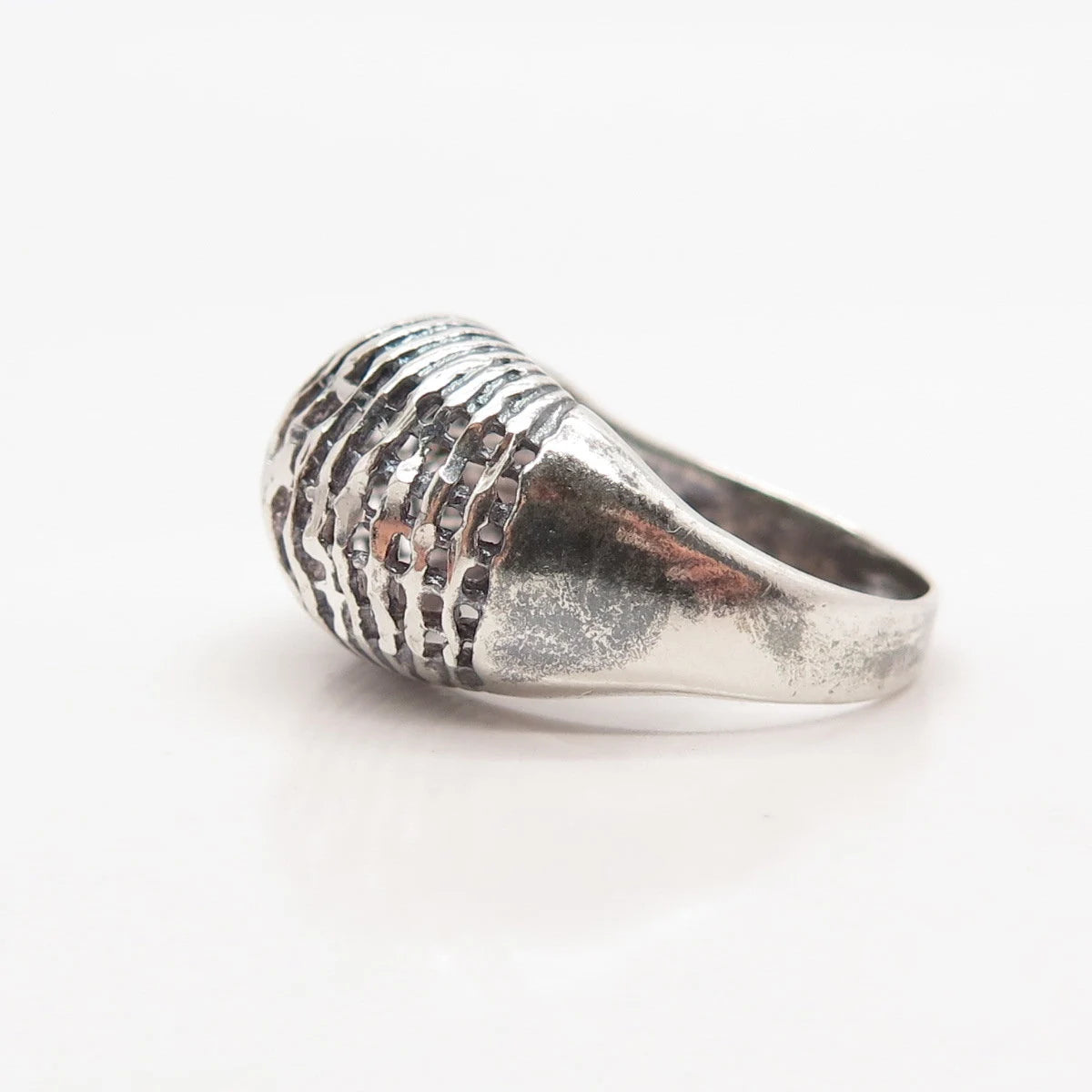 925 Sterling Silver Vintage Cage Domed Ring Size 6