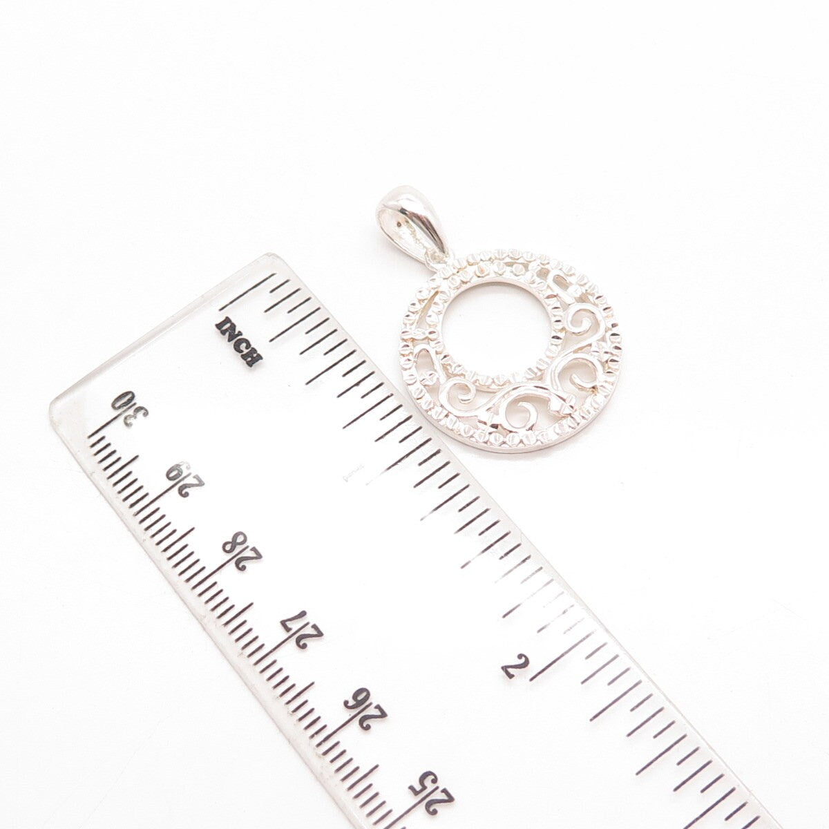 925 Sterling Silver Vintage Swirl Open Round Pendant