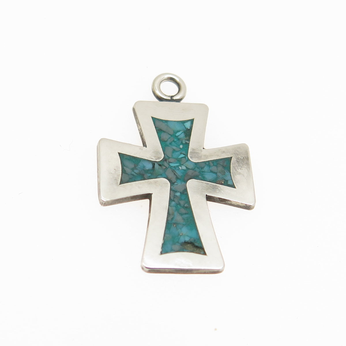 925 Sterling Silver Vintage Real Turquoise Inlay Minimalist Charm Pendant