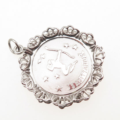 JAY POSON 925 Sterling Silver Vintage Sagittarius Zodiac Sign Charm Pendant