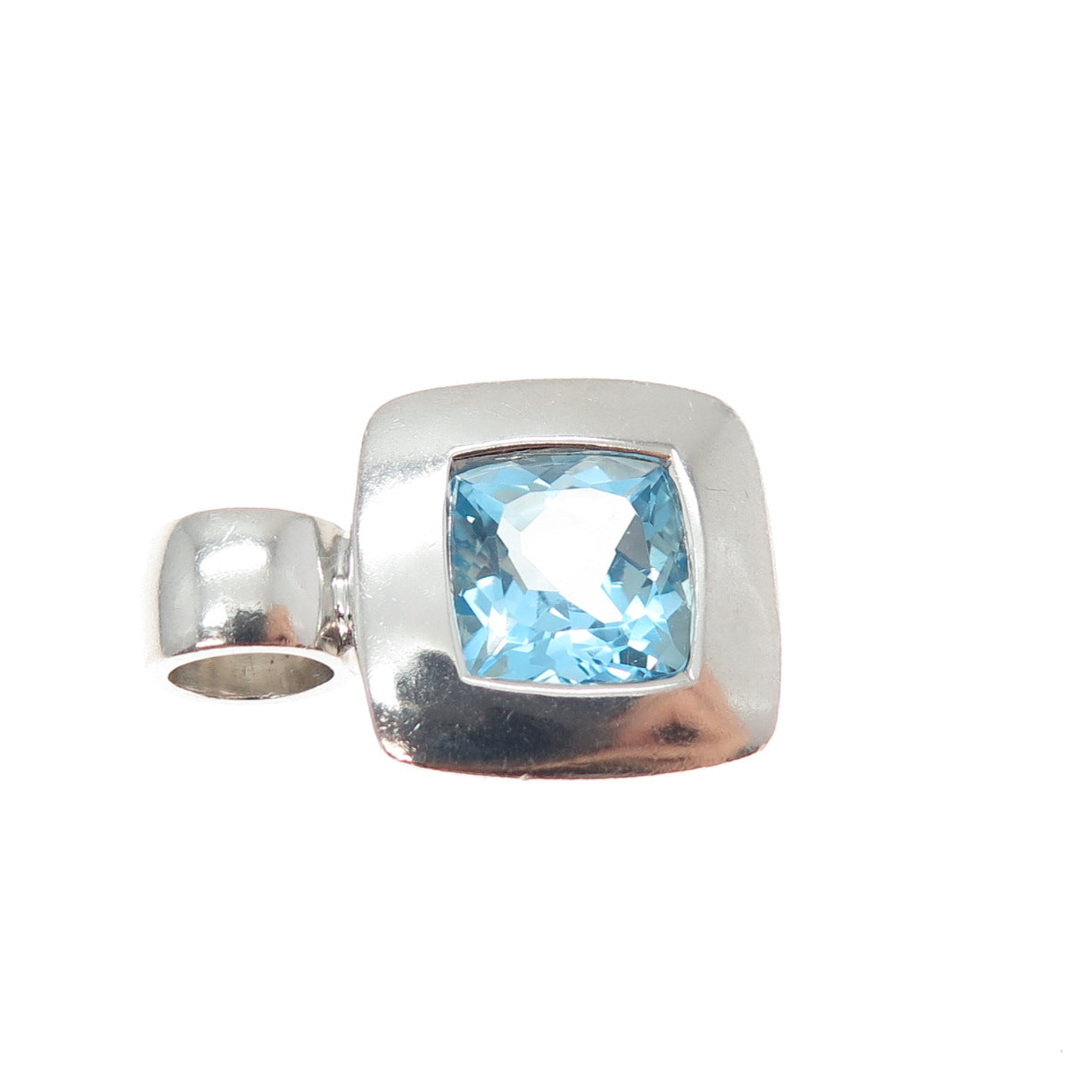 PB PAUL BRACKNA 925 Sterling Silver Vintage Blue Topaz Minimalist Charm Pendant