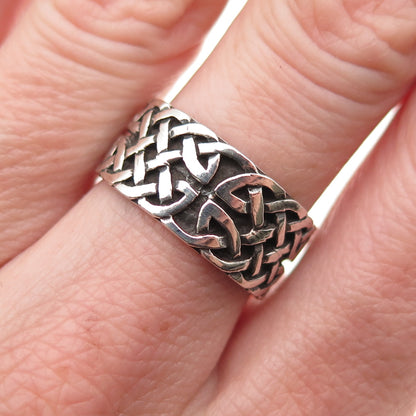 925 Sterling Silver Vintage Celtic Oxidized Band Ring Size 6.75